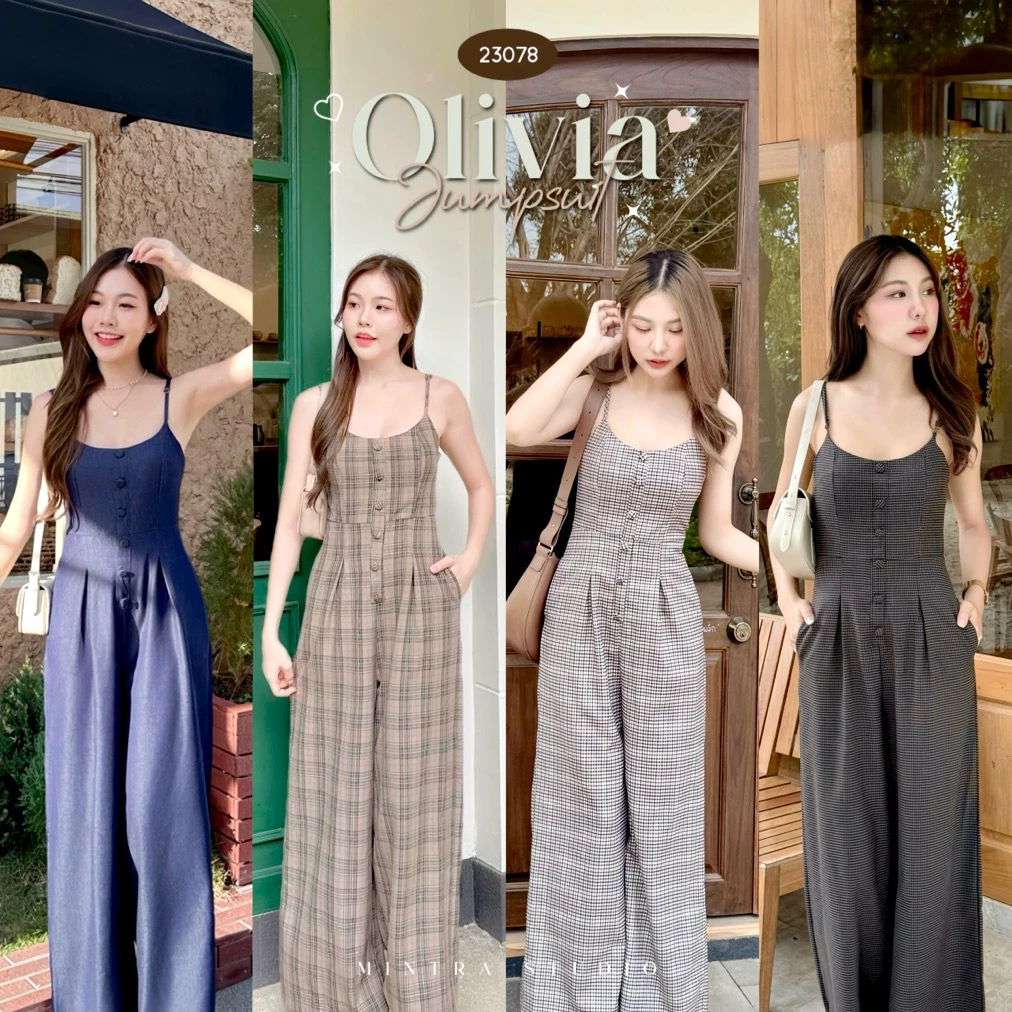 Olivia Jumpsuit - จั้มสูทลายสก็อต จั้มสูทขายาว ทรงขากว้าง จั้มสูทออกงาน ชุดไปคาเฟ่ ชุดไปทะเล MT.STDO