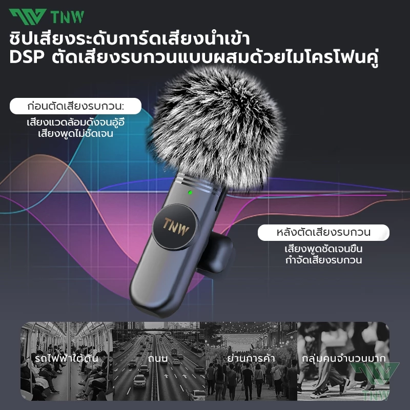 TNW 2-In-1 ไมโครโฟนไร้สาย W16/W17 Wireless Lavalier Microphone ตัดเสียงรบกวนไมค์คู่ เสียบปลั๊กรีบใช้ ใช้ได้กับIos/Type-C thumbnail 4