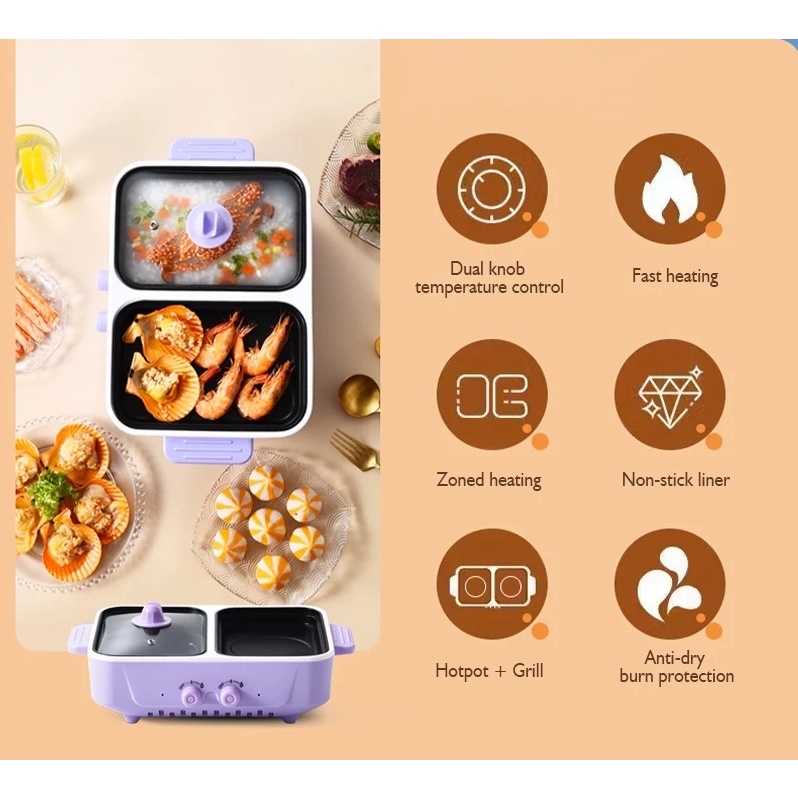 💕กระทะอเนกประสงค์2in1 เตาปิ้งย่างไฟฟ้า เตาย่างบาร์บีคิวไฟฟ้า Non-StickPan มัลติฟังก์ชั่นหม้อบาร์บีคิวเบเกอรี่หม้อหุงข้าว - รูปที่ 6