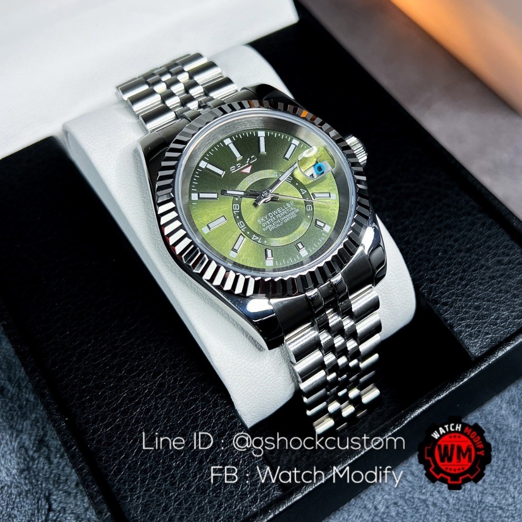 Seikomod Datejust Sky Dweller Olive Green Dial  Jubilee Strap