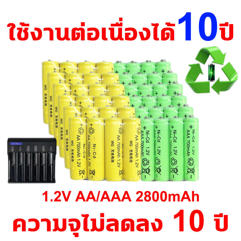 🔋ใช้ได้10ปี🔋 ถ่านชาร์จ AA / AAA 1.2V ความจุสูง ทนนาน ป้องกันระเบิด แบตเตอรี่ 4ก้อน แท่นชาร์จมีสาย4ช่อง