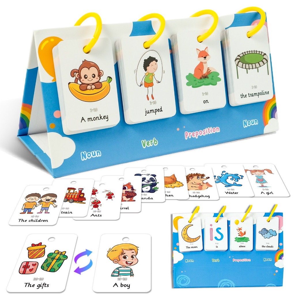 English Sentence Building Flashcards for kids Noun Preposition Sentences Construction Educational English Cards