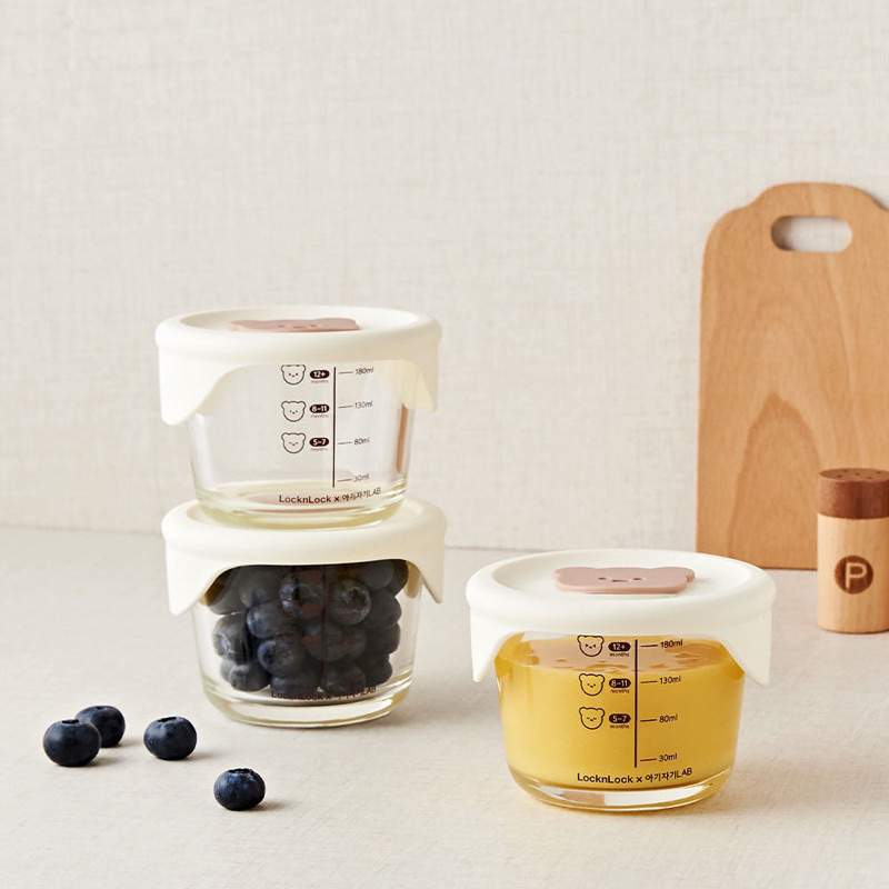 💕พร้อมส่ง💕 [Agijagi Lab + Locknlock] Baby Food Contianer เซ็ตกล่องแก้วใส่อาหารสำหรับเด็ก 3 ชิ้น ความจุ 260ml