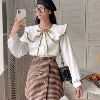 C18 🦋 เสื้อแขนยาวสาวอวบ ปกใหญ่ แต่เชือกผูกด้านหน้า สไสต์ลูกคุณหนู น่ารักๆๆๆ รอบอกได้ถึง 60++ 🦋