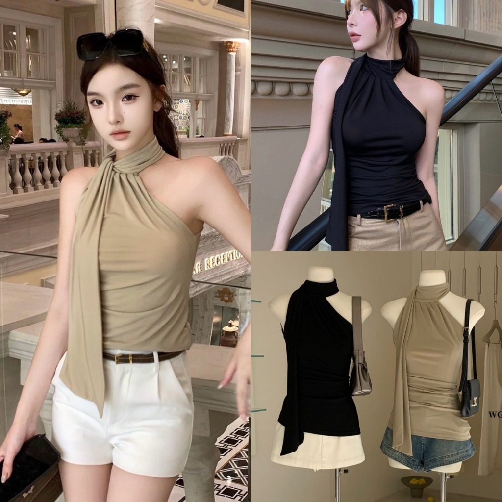 W3161 เสื้อแขนกุด มีเชือกคล้องคอ ทรงเกาหลี ทรงน่ารัก แฟชั่นเกาหลี TAG WG.WE