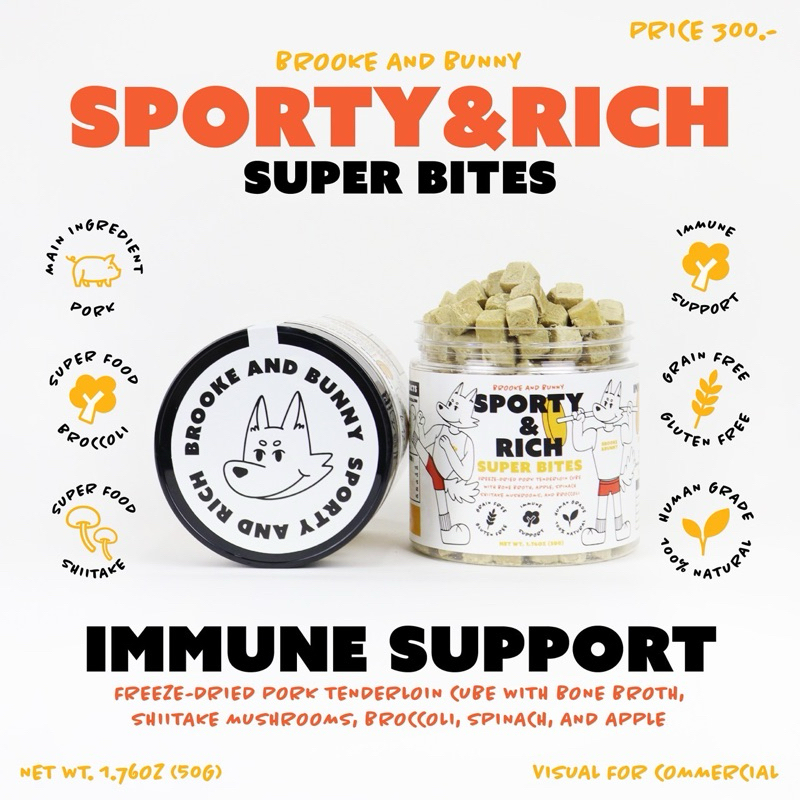BROOKEANDBUNNY SPORTY AND RICH (Freeze-dried Pork Tenderloin) ฟรีซดรายหมูผสมซุปเปอร์ฟู้ด 50g