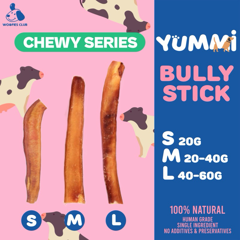 ขนมสุนัข Yummi ตัวเดียวอันเดียววัว Bully Stick ขนมขัดฟัน