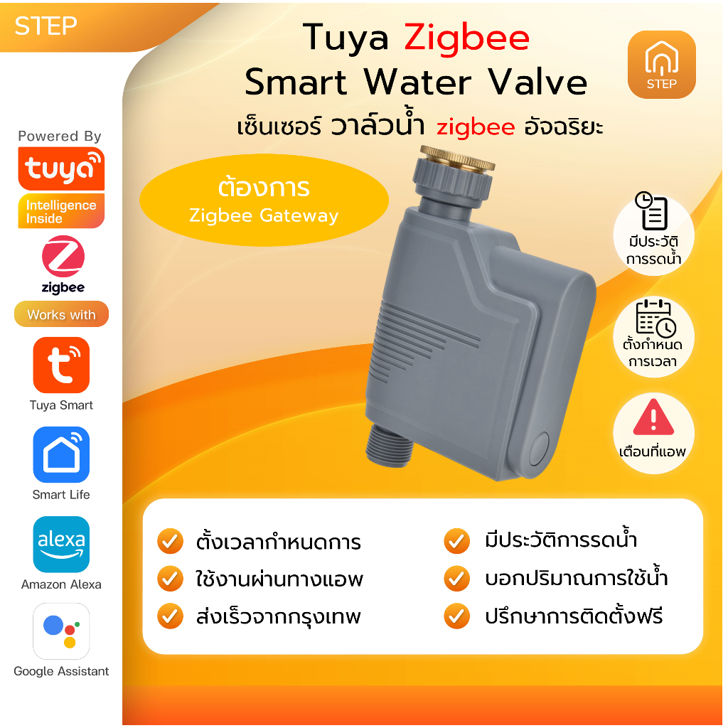 วาล์วคุมน้ำรดต้นไม้อัจฉริยะทูย่าแบบซิกบี Tuya Smart Zigbee Water Valve