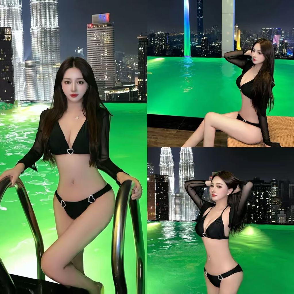 Swift Bra Bikini Set ชุดว่ายน้ำ รุ่นใหม่ 3 พีช บิกินี่ สีดํา สายเดี่ยวผูกคอ โชว์หลัง