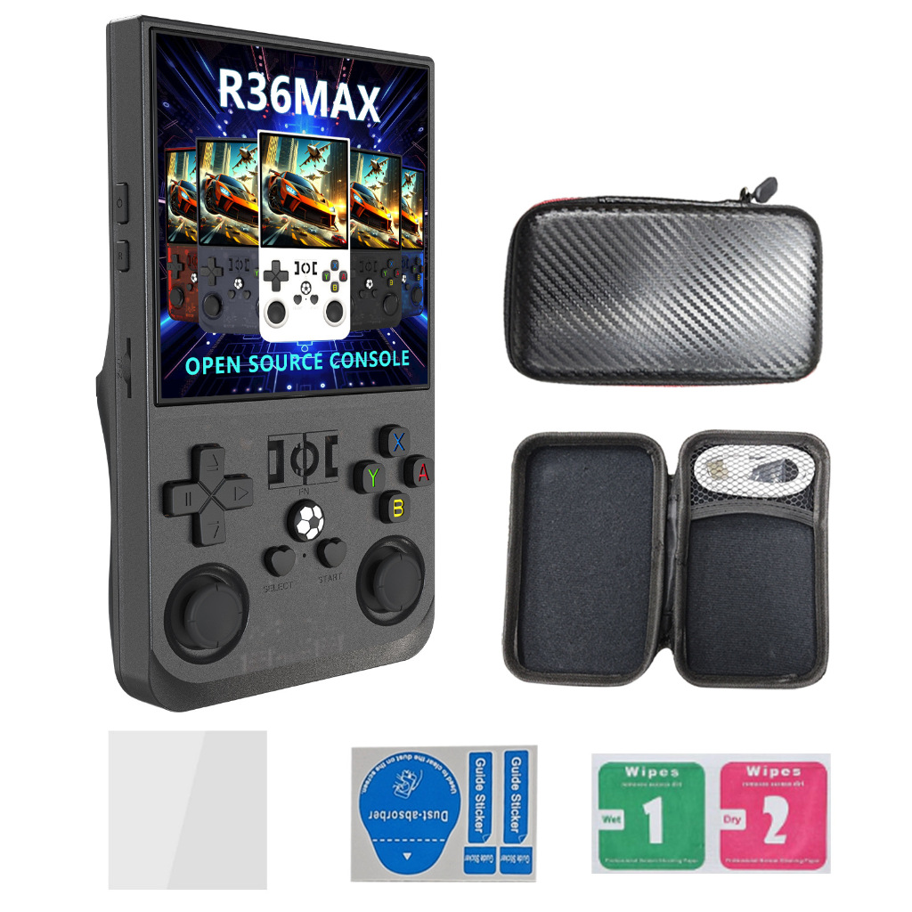 (แถม กระเป๋า+ฟิล์ม)เครื่องเกมพกพา R36MAX จอIPS 4นิ้ว+ความจำ 128GB+20,000เกม รองรับเกมPSP NDS N64 Ps1