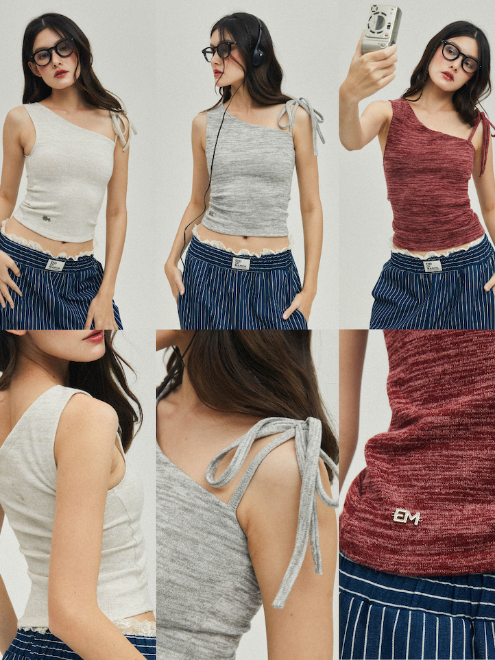 ENDOFMARCH | CAPRI BREEZE KNIT TOP เสื้อปาดไหล่ไหมพรม ผูกไหล่