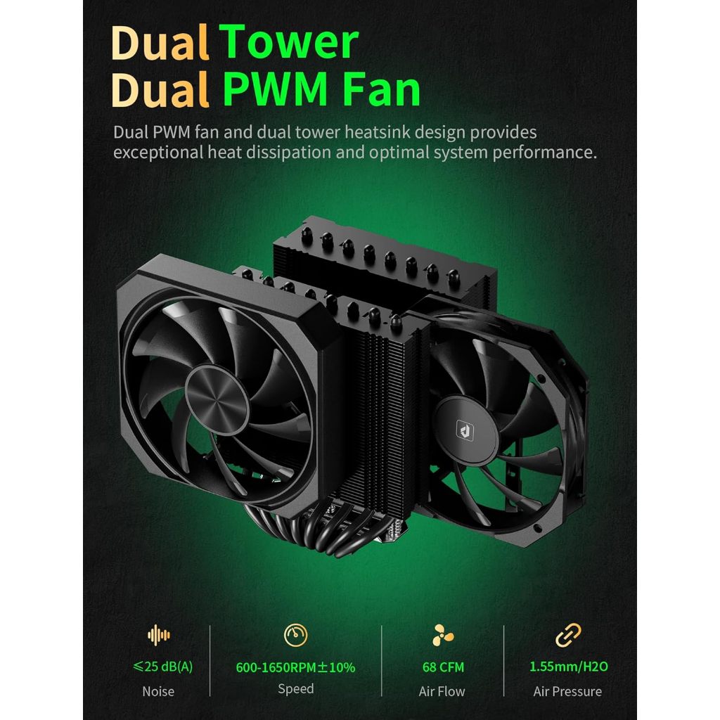 ฮีทซิงค์ระบายความร้อนซีพียู / upHere - UP2 CPU Air Cooler 8Pipes with ARGB, Dual Fans & Heatsinks