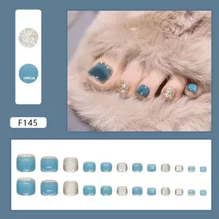 🔥พร้อมส่งไทย🔥เล็บปลอมเท้าสไตล์โมเดิรน สีลูกแก้วแคทอายใช้งานง่าย แถมกาวน้ำ1กล่อง มี 24 ชิ้นJ