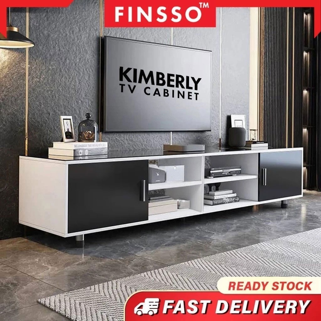 พร้อมส่ง Finsso : ชั้นวางทีวี ตู้วางทีวี ขนาด 5 ฟุต/ 6 ฟุต สไตล์ Minimal เรียบหรู จัดเก็บของได้จุใจ Kimberly TV Cabinet