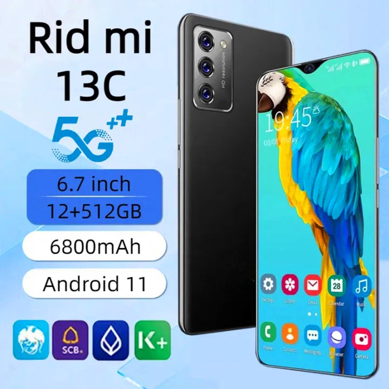 Ridmi 13C โทรศัพท์ Android สมาร์ทโฟน 5G โทรศัพท์ 6800MA 12GB + 512GB 6.7 นิ้ว 5G WiFi โทรศัพท์การเรี