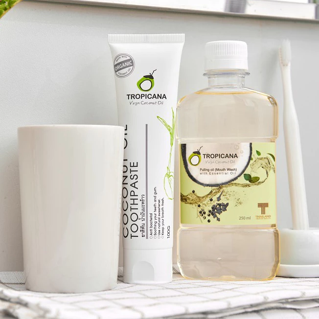 Tropicana | ทรอปิคานา น้ำมันมะพร้าวออร์แกนิกกลั้วปาก (OIL PULLING) กลิ่น ESSENTIAL OIL 250 ML thumbnail 6