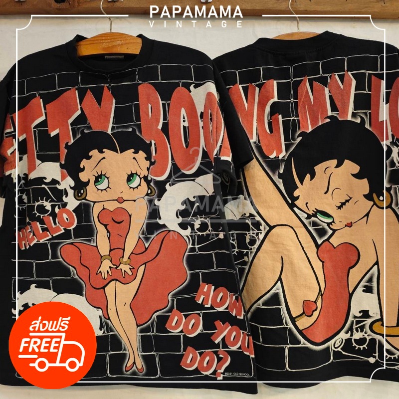 [ BETTY BOOP ] tag USA OVP Bio Washed เสื้อการ์ตูน น่ารัก เสื้อวินเทจ papamama vintage shirt classic