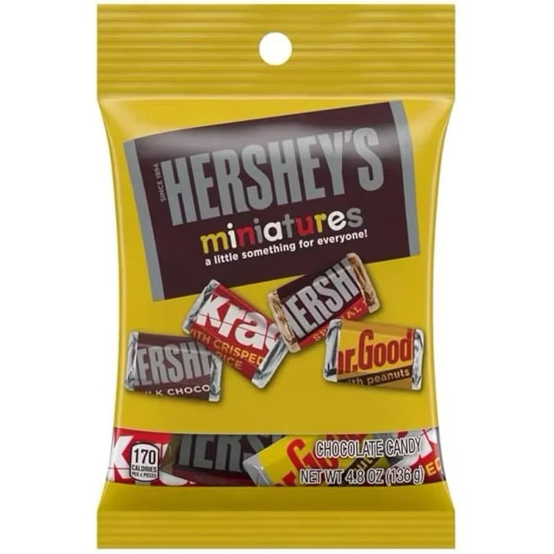 Hershey's Miniatures Chocolate Selection 136g  รวม 4 รส ห่อละ 18 ชิ้น จาก USA  Exp.12/2026