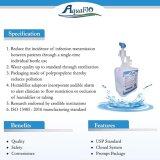 AquaFlo Prefilled Humidifier 350 ml. Sterile Water for Inhalation ขวดน้ำกลั่นสเตอร์ไรด์ 350 มล.