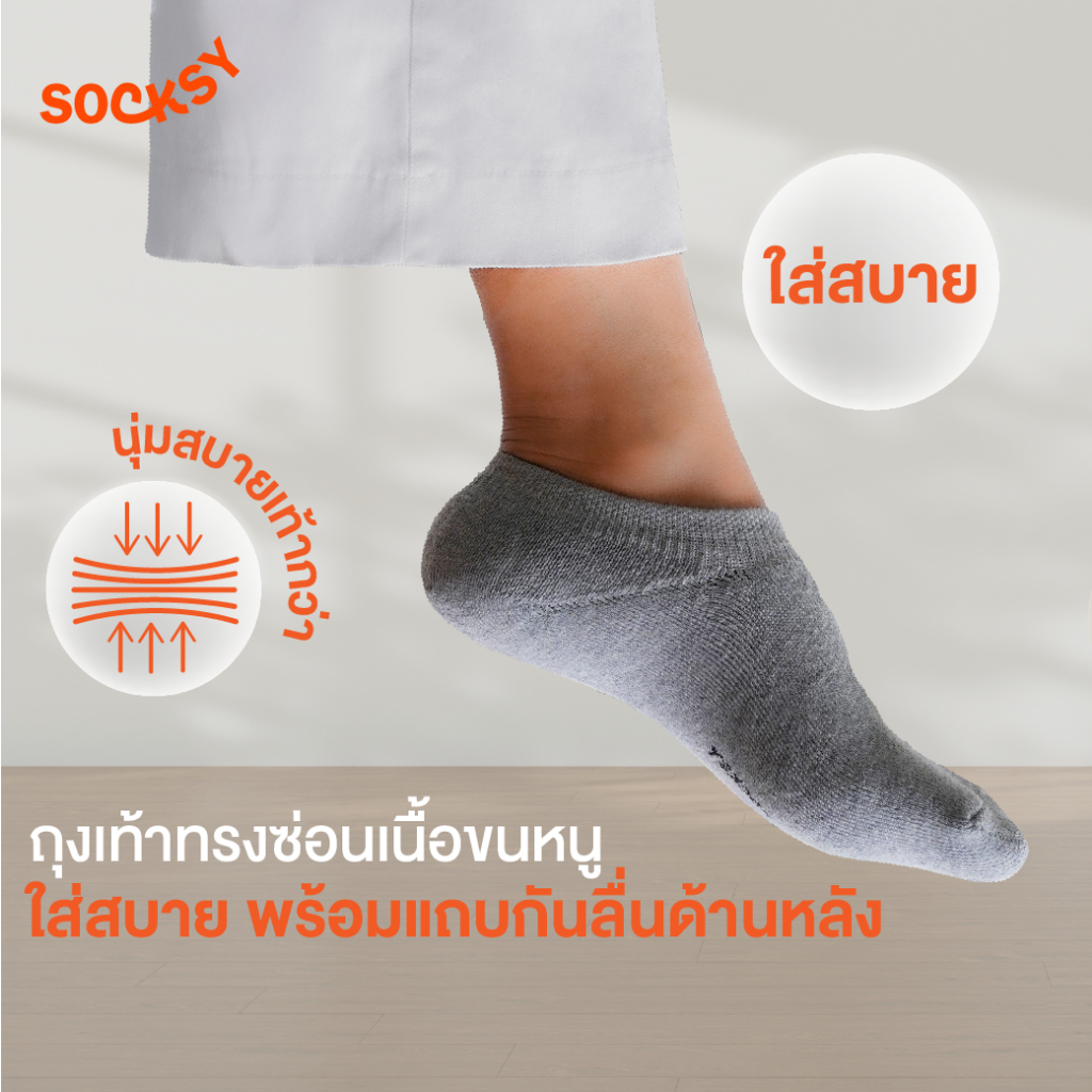 Socksy ถุงเท้าทรงซ่อนเนื้อขนหนู พร้อมแถบกันลื่นด้านหลัง รุ่น NS (แพ็คสุดคุ้ม12คู่)