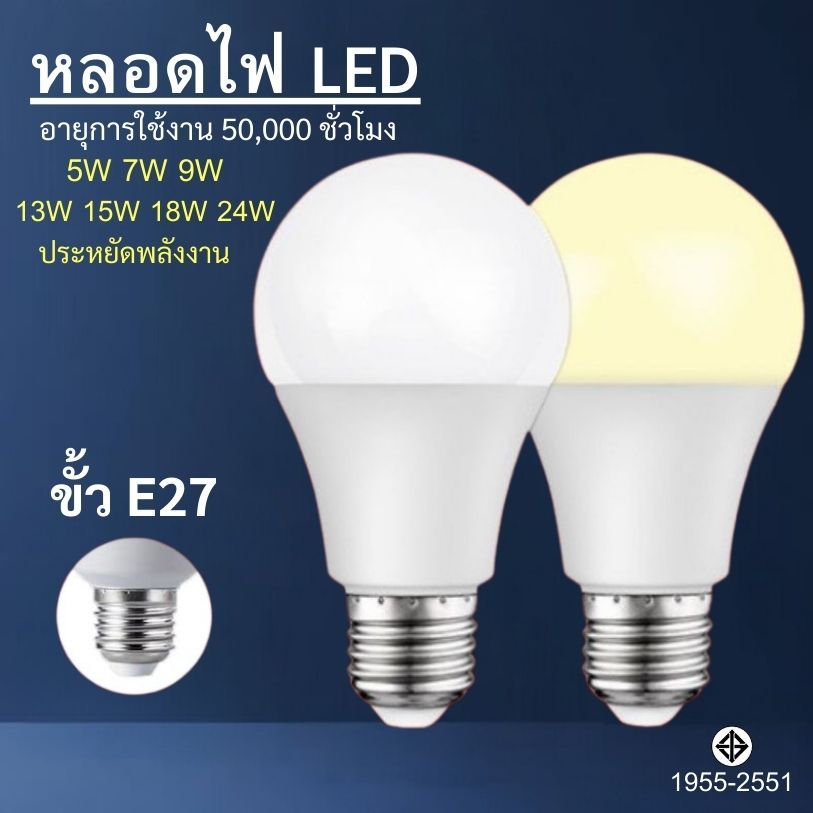 หลอดไฟปิงปอง LED ขั้วE27 ใช้ไฟฟ้า220V  สว่างนวลตา 5W 7W 9W 12W 15W 18W 24W แสงขาว เเสงวอร์มไวท์ T8