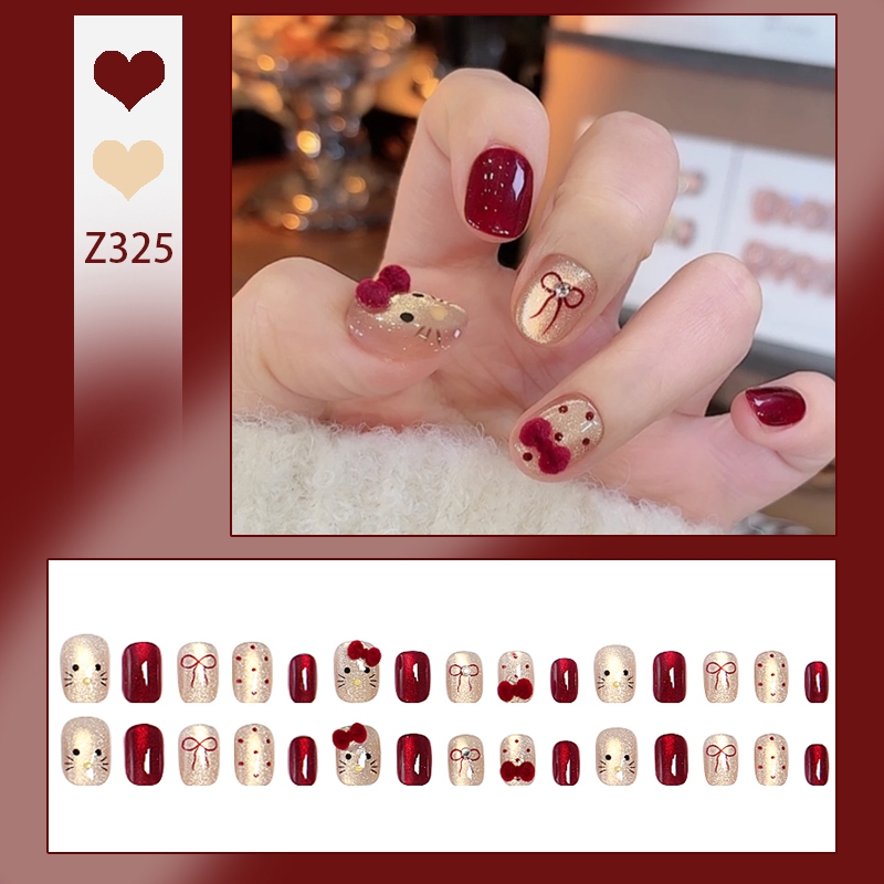 พร้อมส่ง ทำเล็บ [DD325]เล็บปลอม 3D สไตล์โมเดิร์นใช้งานง่าย กล่องละ 24 ชิ้น