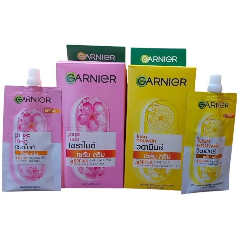 การ์นิเย่เซรั่มครีม 7ml (ฝาจุก) 1กล่องบรรจุ 6ซอง ซากุระโกลว์(โฉมใหม่) หรือ ไบรท์คอมพลีท(โฉมใหม่)