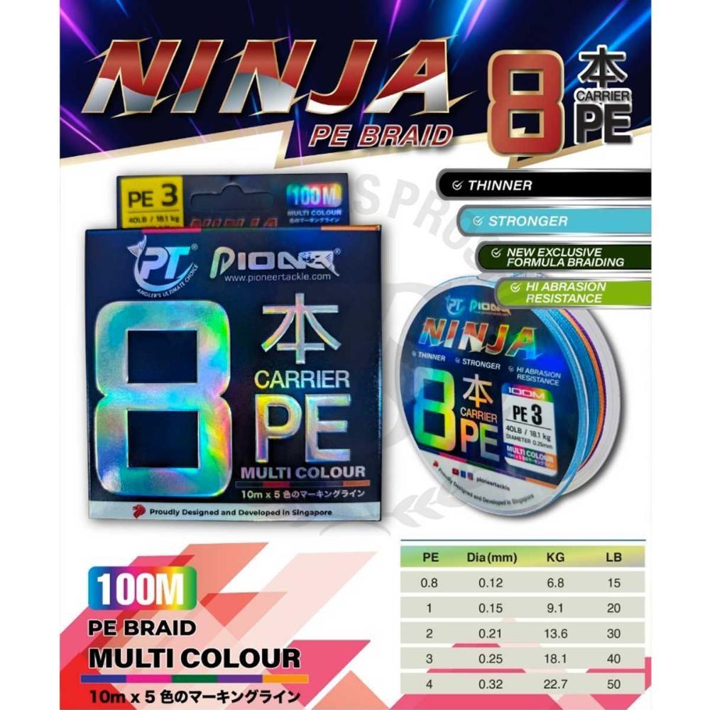 สาย PE PIONEER NINJA X8 ความยาว ขนาด 100 เมตร สีมัลติคัลเลอร์