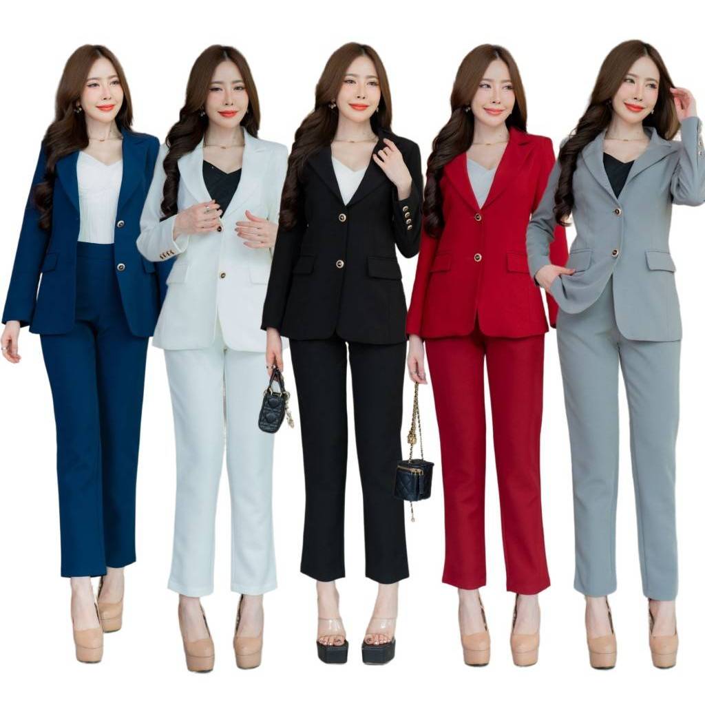 เสื้อสูทผู้หญิงเข้ารูป No.2402 ใส่คู่กางเกงกระบอกเล็ก No.2402-2 (S-6XL)