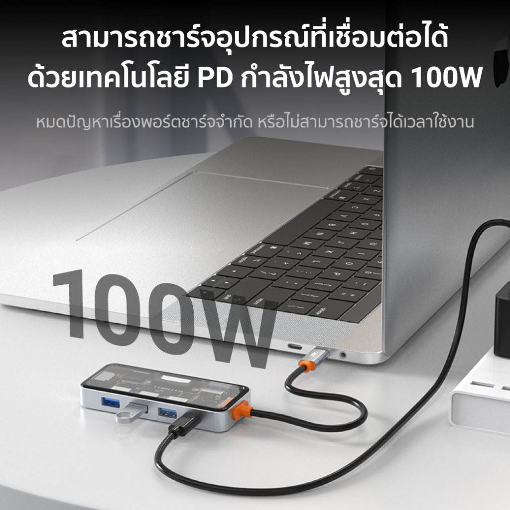 [ลดเหลือ 849] ZTEC ZH831 HUB 8 in 1 USB-C 100W ,HDMI 4K,LAN 1Gbps,USB-A USB 3.2 Gen 1x1,SD Card,Micro-SD ขนาดเล็ก -1Y