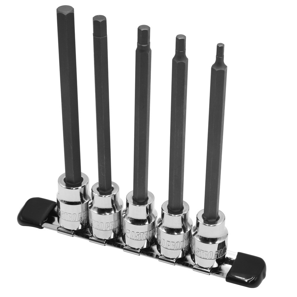 ชุดลูกบ๊อกซ์เดือยโผล่ยาว 3/8DR HEX มม. 5 ชิ้น ( 3/8Dr Bit Socket Long Hex mm 5Pcs Set )