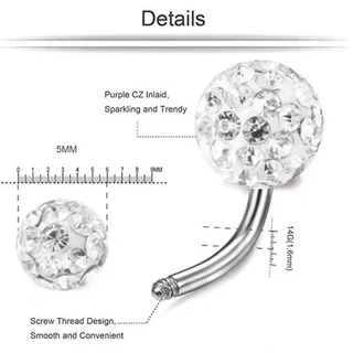 จิวสะดือ Diamond Ball Belly Button Rings Stainless Steel Zircon Navel Piercing Belly Piercing Cute Navel Bar