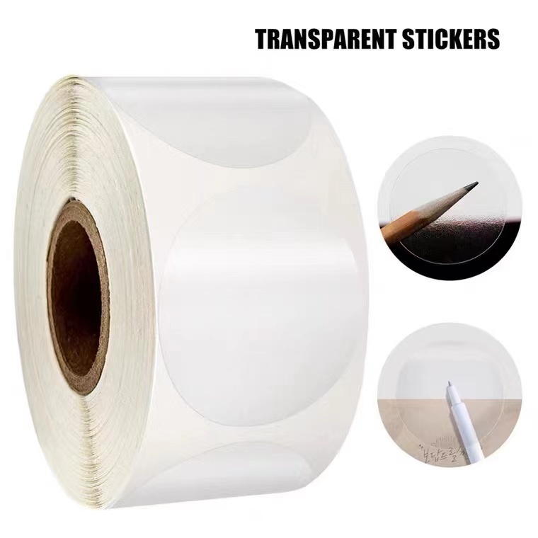 สติ๊กเกอร์ใส ม้วน500ดวง สติ๊กเกอร์ติดกล่อง ติดแก้ว วงกลม PVC กันน้ำ มีหลายขนาด Sticker