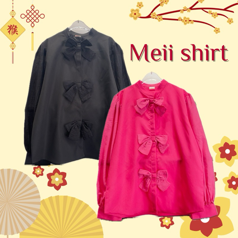 Meii shirt เสื้อเชิ้ตแขนยาวคอจีนแต่งโบว์
