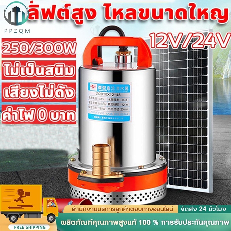 สแตนเลส ปั๊มจุ่ม 1นิ้ว12/24V 300W ไดโว่ เจ้าพระยา แรงดันสู แบตเตอรี่ มอเตอร์ทองแดงแท้ 100%(ไดร์โว่ดูดน้ำ 12v ปั๊มน้ำ