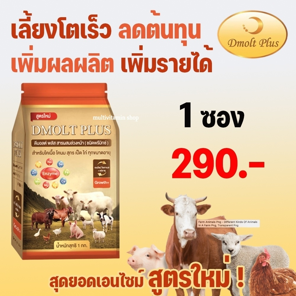 DMOLT PLUS ดีมอลต์ พลัส เอนไซม์และแร่ธาตุเพื่อการเจริญเติบโตสำหรับสัตว์ สารผสมล่วงหน้า ชนิดพรีมิกซ์ สำหรับ โคเนื้อ โคนม