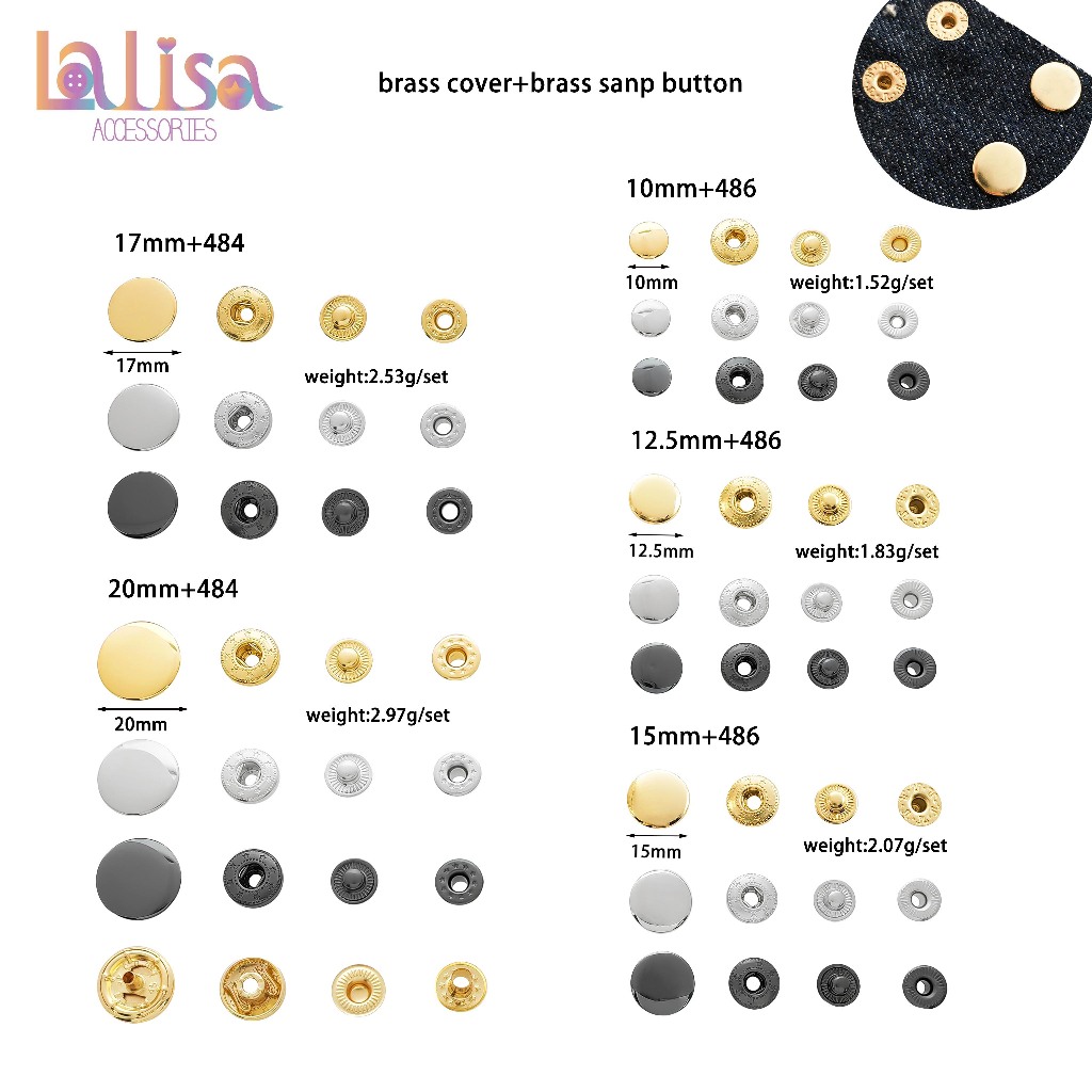 กระดุมแป๊ก กระดุมแปะ สแนป กระดุมติดผ้า Brass Snap button CC522+#486 underparts (B-3-B-CC522)