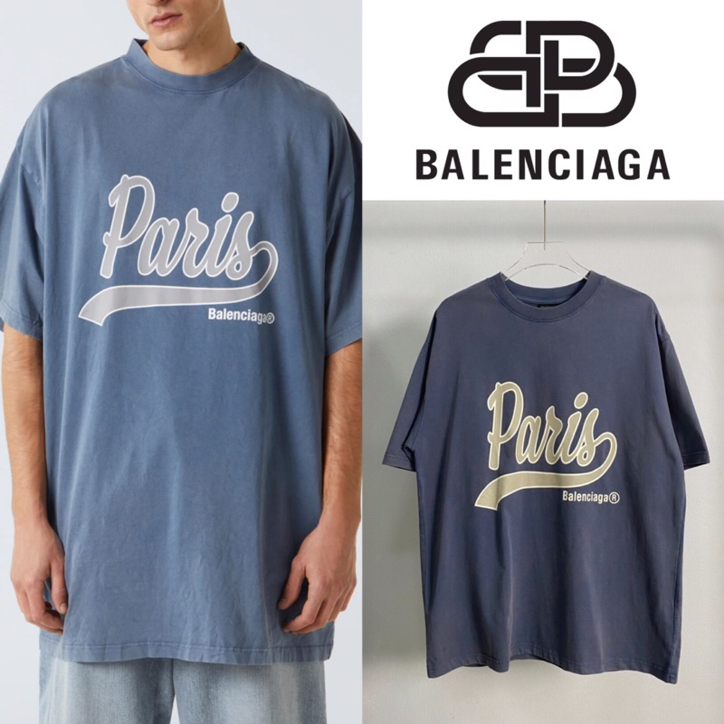 เสื้อยืดแขนสั้น Balenciaga Enjoy Paris Oversize T-Shirt (สีน้ำเงิน)