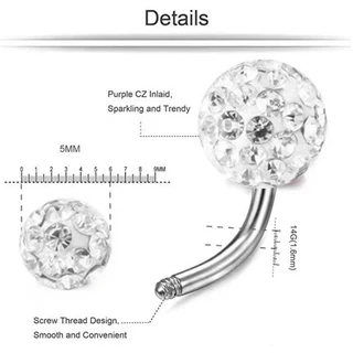 จิวสะดือ Crystal Balls Body Piercing Jewelry Belly Bar Navel Ring Stainless Steel Belly Button Ring