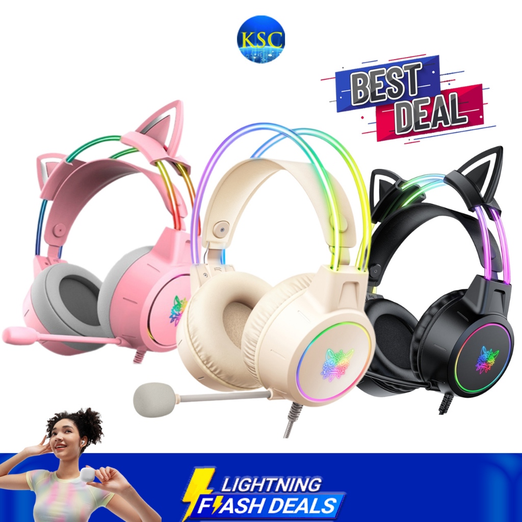 ส่งด่วน หูฟังเกมมิ่ง Onikuma Gaming Headset X15 Pro RGB 3.5 Typec Cat Ear Black/ Pink