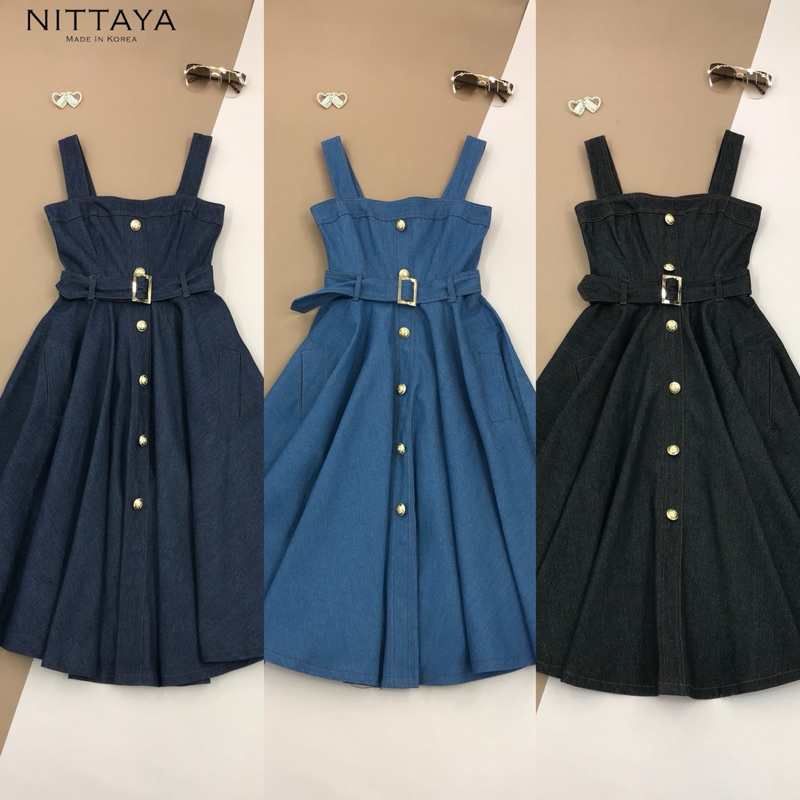 [NITTAYA] D2618 ชุดเดรสกระโปรงสายตะเกียบดีเทลแต่งกระดุมหน้าสายเข็มขัดเรียบหรุดูแพงผู้ดี ใส่เที่ยว ออกงาน ดินเนอร์ ราคา ถูกที่สุด ดีลบีเคเค รูปภาพหลัก