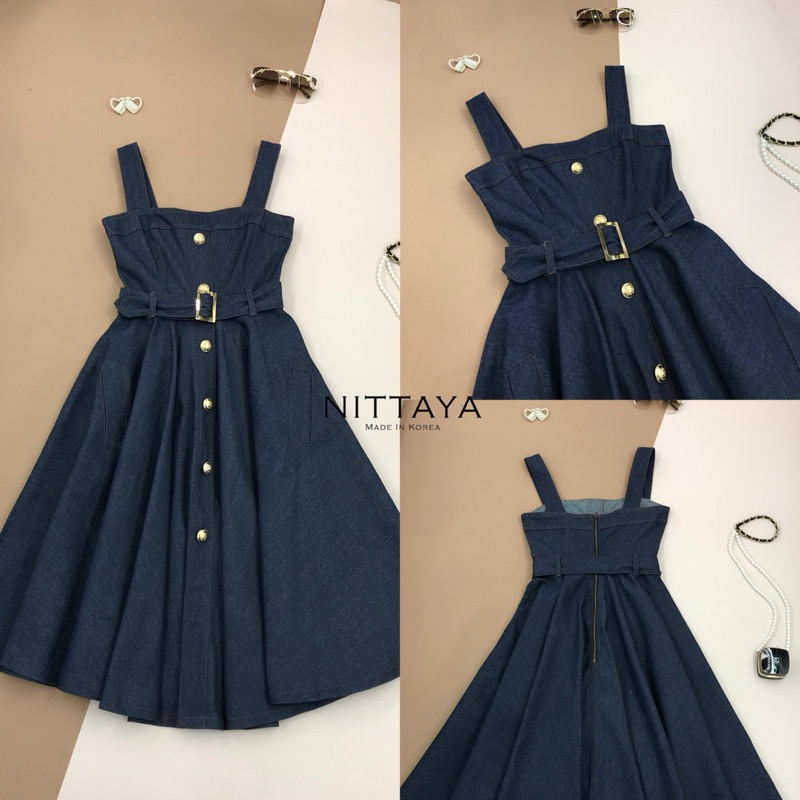 [NITTAYA] D2618 ชุดเดรสกระโปรงสายตะเกียบดีเทลแต่งกระดุมหน้าสายเข็มขัดเรียบหรุดูแพงผู้ดี ใส่เที่ยว ออกงาน ดินเนอร์ ราคา ถูกที่สุด ดีลบีเคเค แกลเลอรีภาพที่ 2