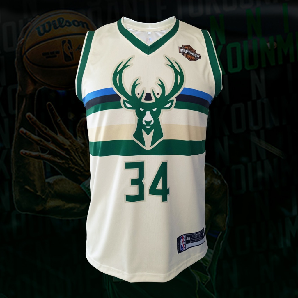 เสื้อบาสเกตบอล NBA ทีม Milwaukee-bucks BK0260 รุ่น BUCKS CREAM CITY Antetokounmpo#34 ไซส์ S-5XL