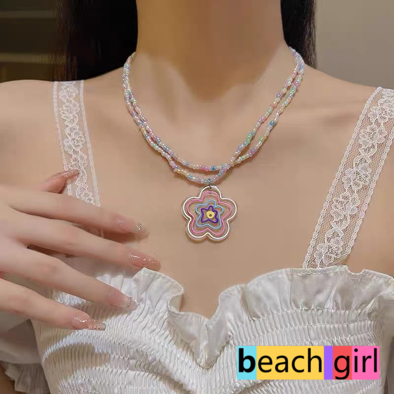 beachgirl สร้อยคอจี้ดอกไม้ สร้อยคอแฟชั่นลูกปัดน่ารักๆ สร้อยคอไปคาเฟ่ ทะเล