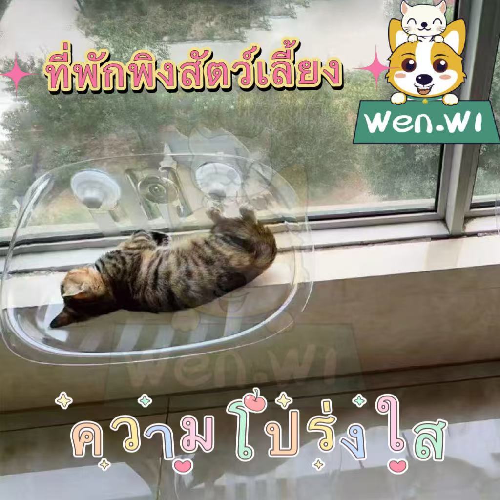 wen.W1 แมวเปลญวนแมวตากแดดหน้าต่างเตียงแมวโปร่งใสชั้นวางของแมวดูดกระจกสัตว์เลี้ยงลูกแมว