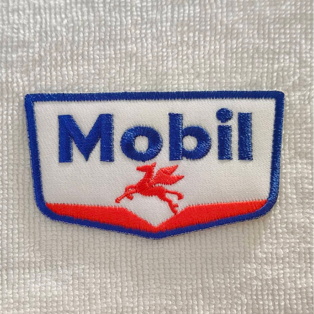 ตัวรีดติดเสื้อ อาร์มติดเสื้อ ลาย โมบิลออยล์ Mobil oil Iron on Patch ตกแต่งเสื้อผ้า Sticker DIY สติ๊กเกอร์ติดเสื้อ