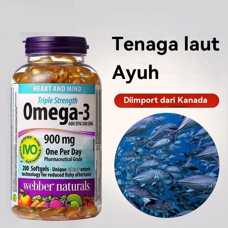 OMEGA-3 Fish Oil 900mg webber naturals Fish Oil 200 Softgels