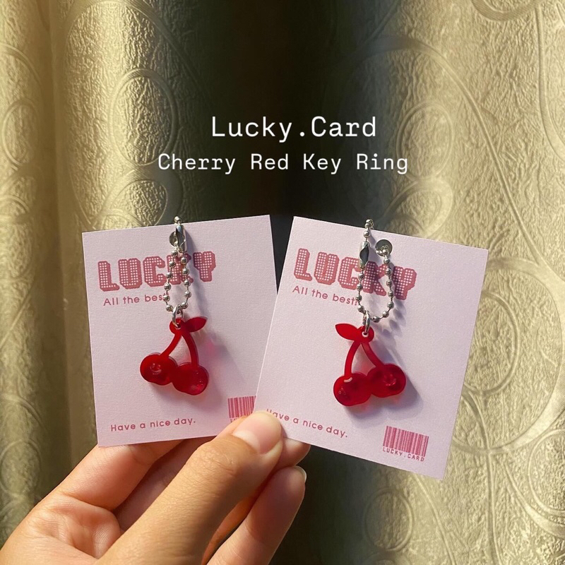 [พร้อมส่ง 🇹🇭] การ์ดอวยพร พร้อมพวงกุญแจจี้อะคริลิค CHERRY RED 🍒