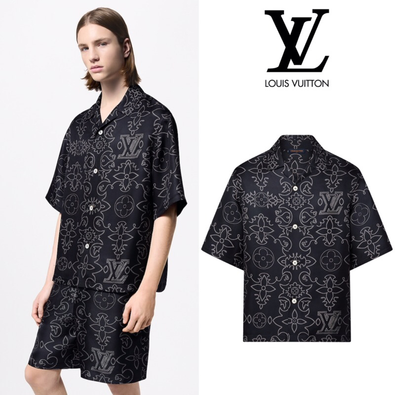 เสื้อเชิ้ตผ้าไหมพิมพ์ลาย Louis Vuitton Monogram Silk Short Shirt