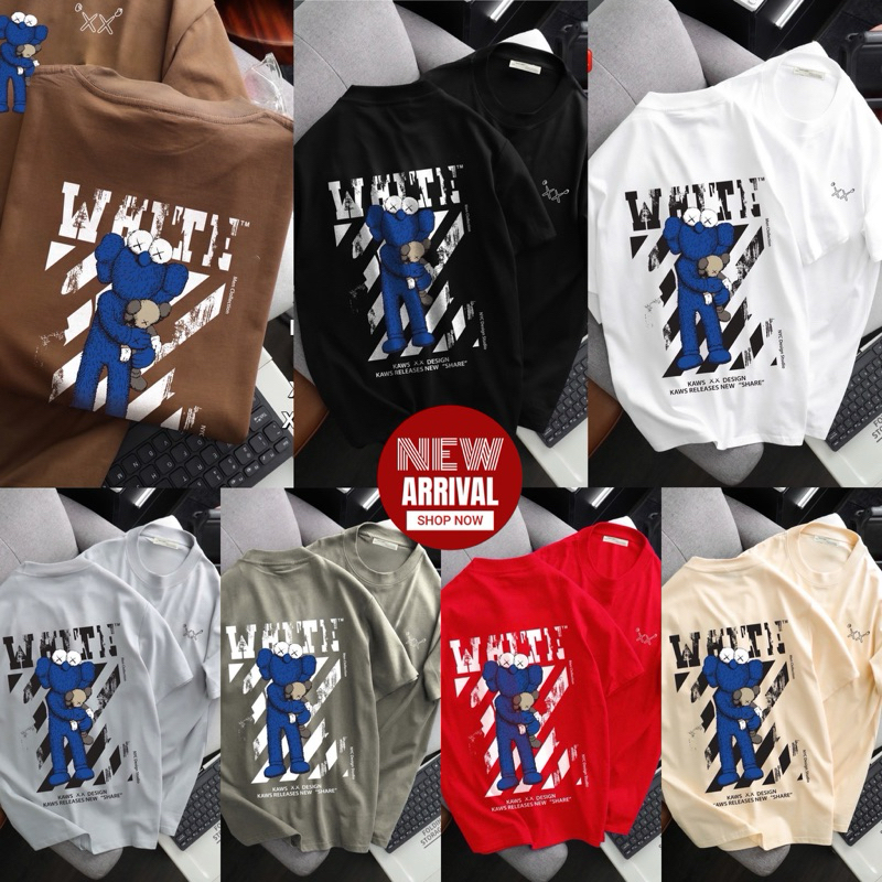 เสื้อยืดแขนสั้นคอกลมพิมพ์ลาย KAWS off white ผ้า cotton พร้อมส่ง 7 สี